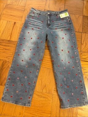 Kedera Blue Denim Jeans with Red Heart Print